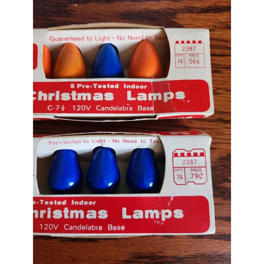 VTG ZAYRE C-7.5 Christmas Lamps Easter Blue And Orange Bulbs - 2 Pack (10 Total)